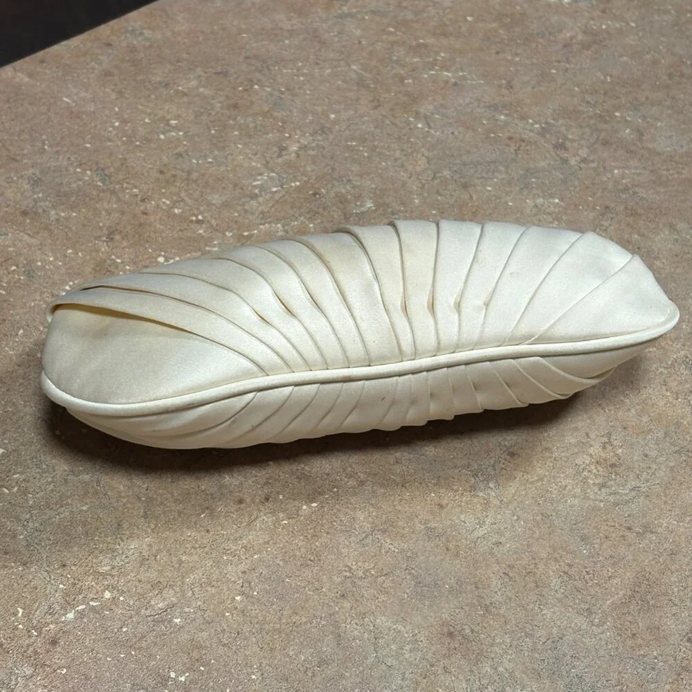 Vintage Kate Landry Pleated Satin Clutch Silver Chain Strap & Rhinestone Clasp - Picture 6 of 16